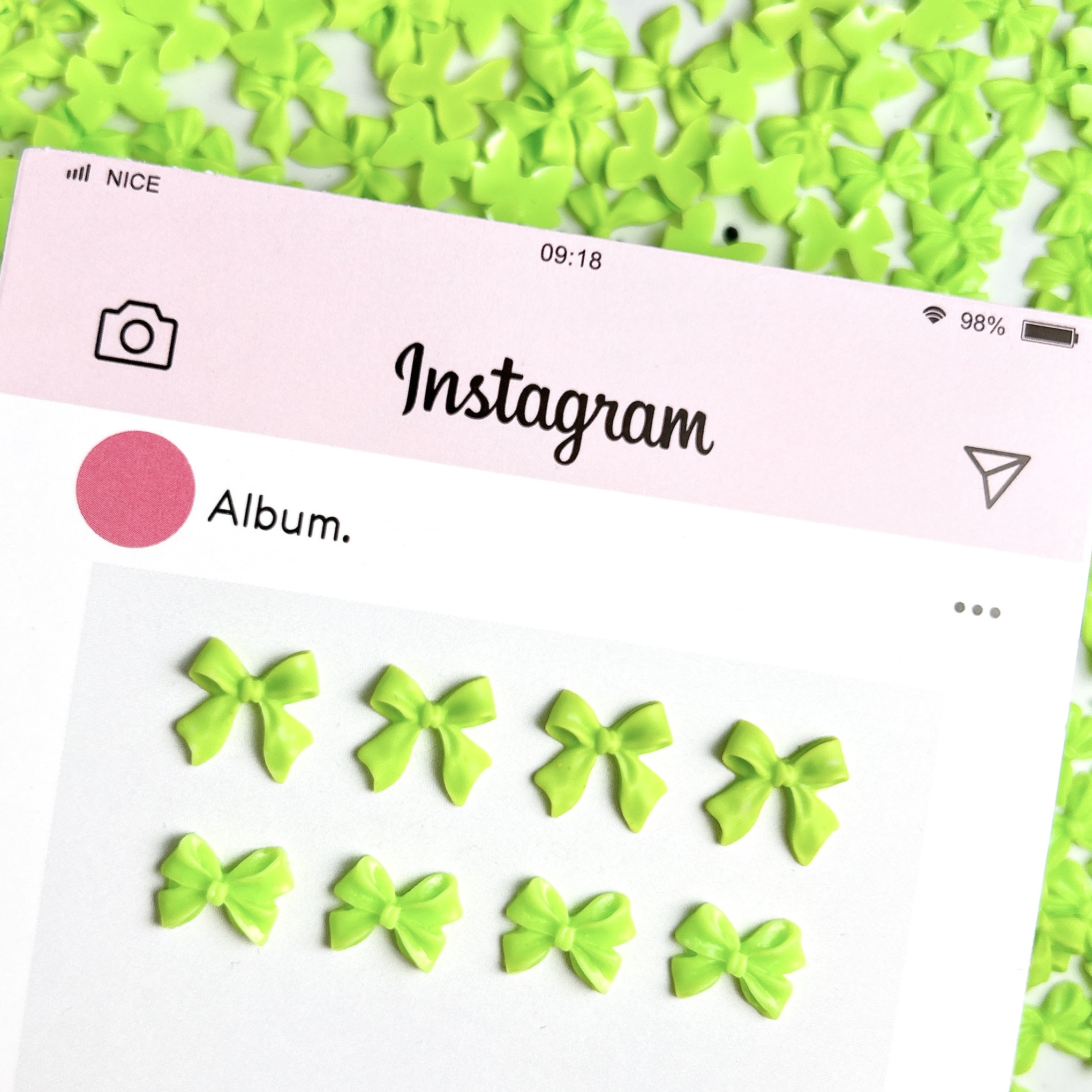 Phone Accessories Clipart - 50PCS Fresh Green Ribbon Bow Nail